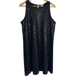 Lila Rose Full Sequin Shift Dress Sz L Black Cocktail Party LBD Relaxed Fit EUC!